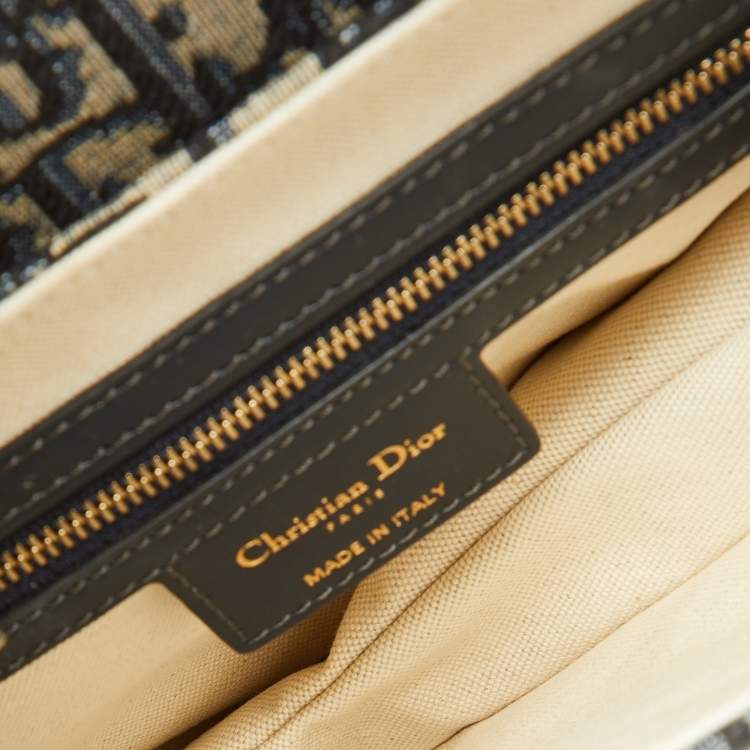 Pre Owned Dior Navy Blue Oblique Canvas and Leather Saddle Bag