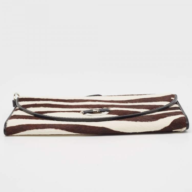 Pre Owned Dior Black/White Calf Hair and Leather Jazz Wristlet Clutch