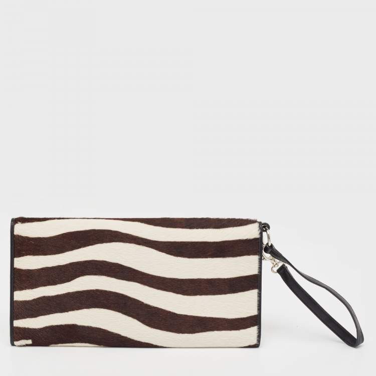 Pre Owned Dior Black/White Calf Hair and Leather Jazz Wristlet Clutch