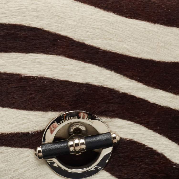 Pre Owned Dior Black/White Calf Hair and Leather Jazz Wristlet Clutch