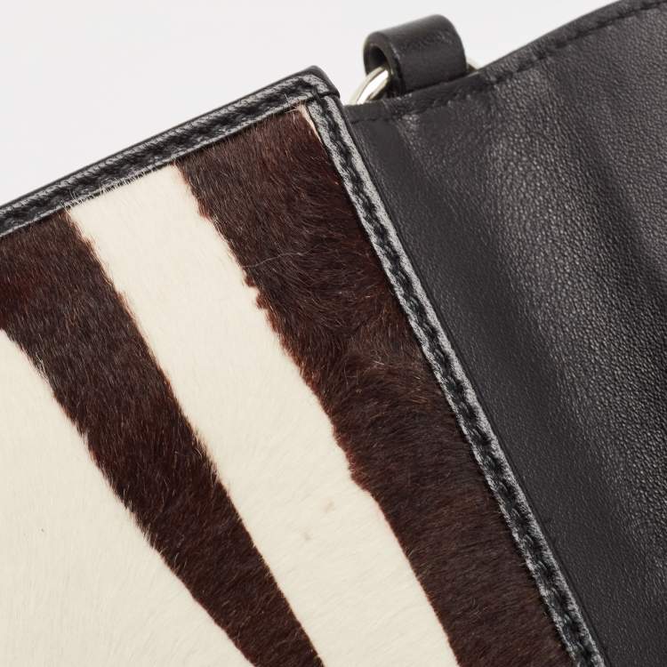 Pre Owned Dior Black/White Calf Hair and Leather Jazz Wristlet Clutch