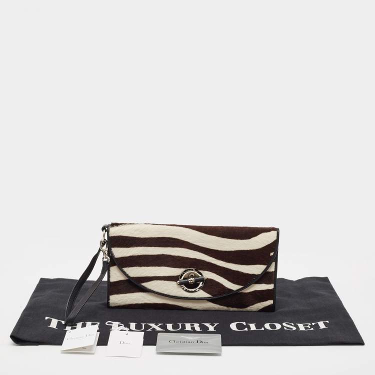 Pre Owned Dior Black/White Calf Hair and Leather Jazz Wristlet Clutch