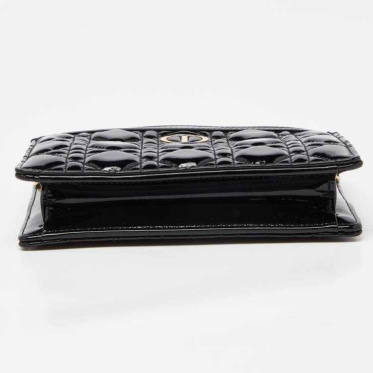 Pre Owned Dior Black Cannage Patent Leather Caro Zipped Chain Pouch