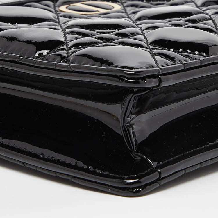 Pre Owned Dior Black Cannage Patent Leather Caro Zipped Chain Pouch