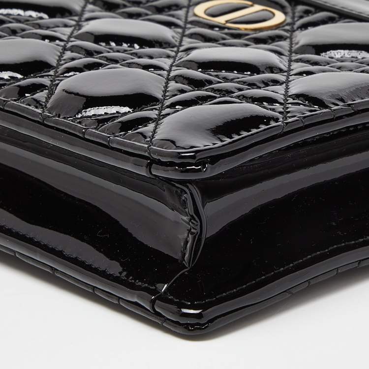 Pre Owned Dior Black Cannage Patent Leather Caro Zipped Chain Pouch