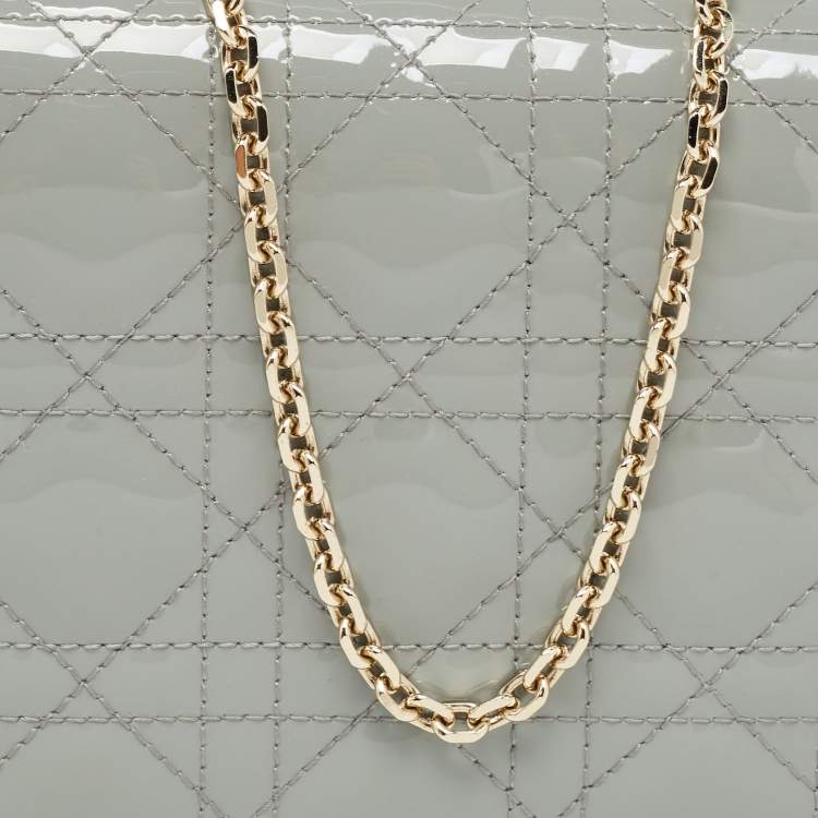 Pre Owned Dior Grey Cannage Patent Leather Lady Dior Chain Pouch
