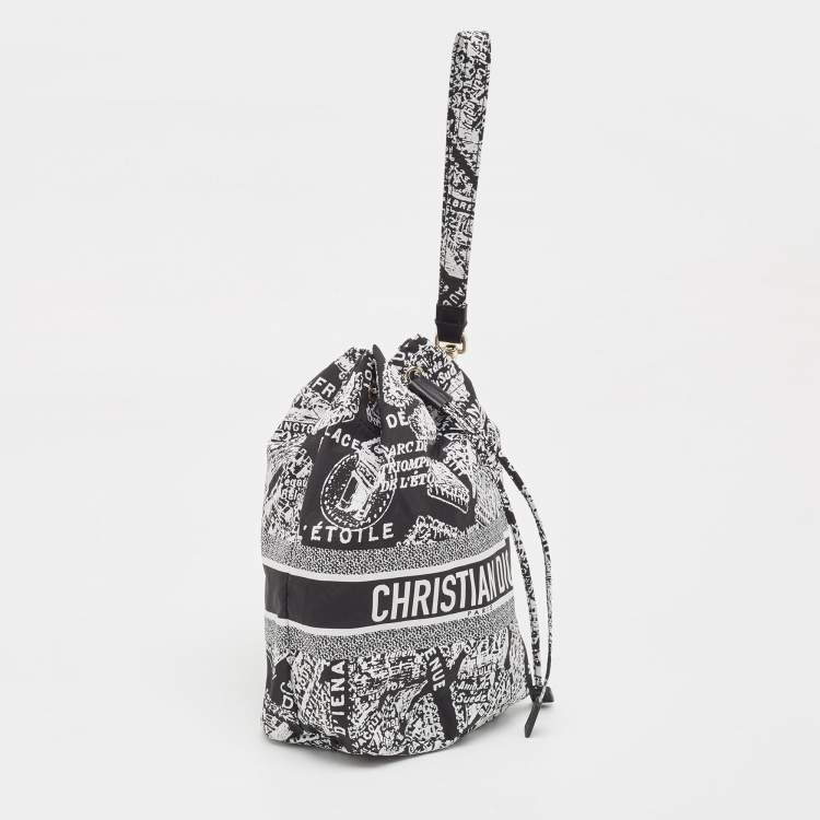Pre Owned Dior Black/White Plan De Paris Nylon Diortravel Pouch