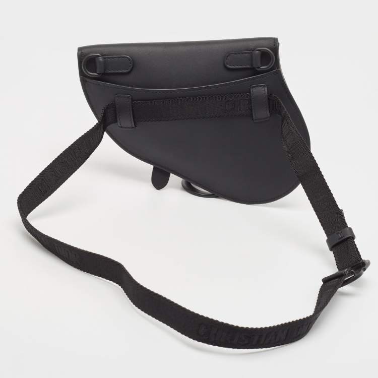 Pre Owned Dior Black Leather Saddle Belt Bag