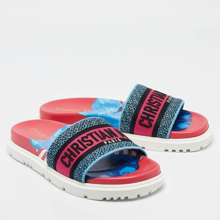 Pre Owned Dior Tricolor Logo Embossed Canvas Dway Slides Size 38.5