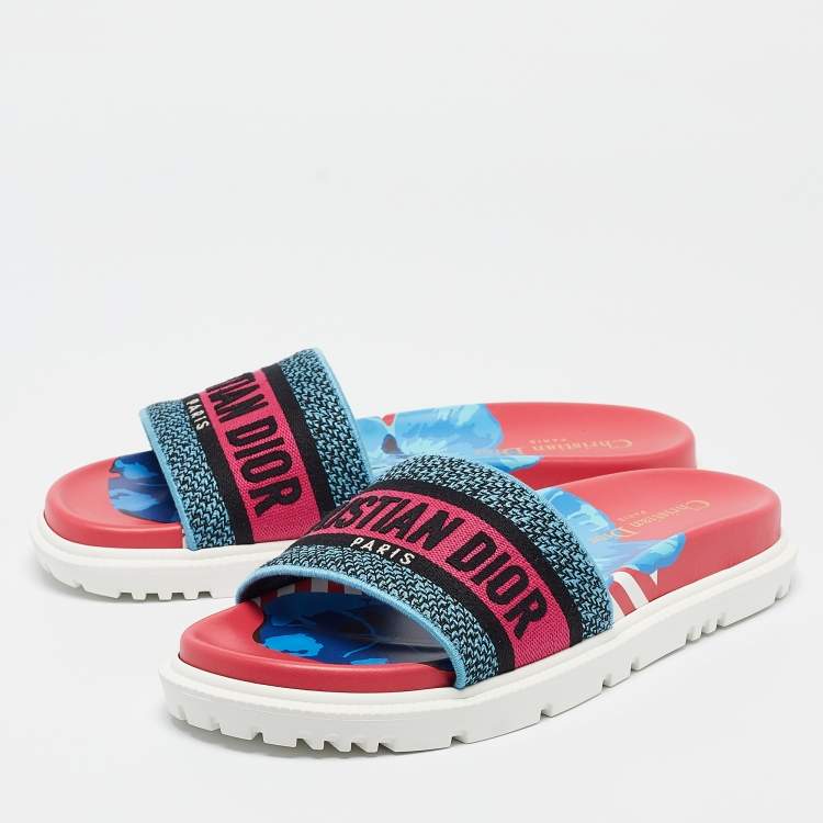 Pre Owned Dior Tricolor Logo Embossed Canvas Dway Slides Size 38.5