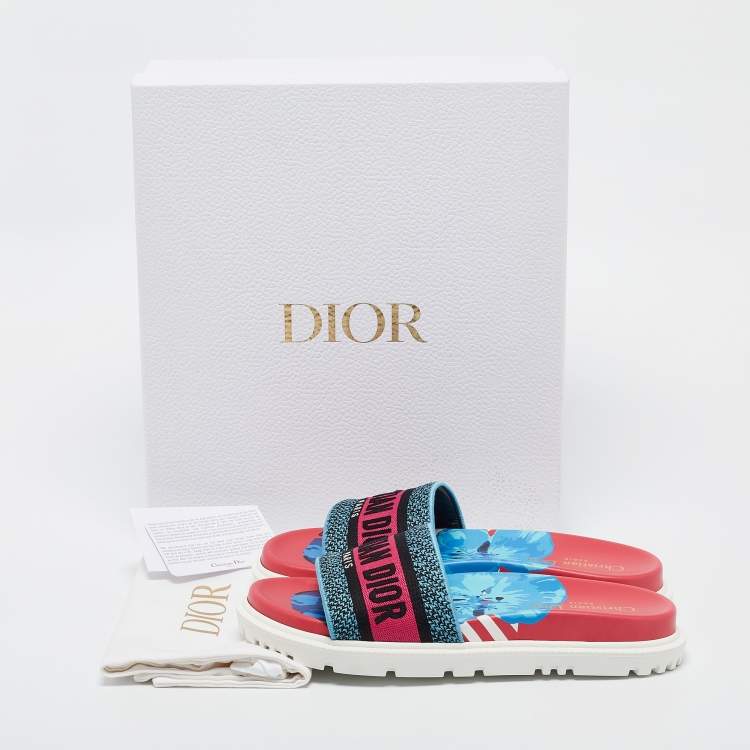Pre Owned Dior Tricolor Logo Embossed Canvas Dway Slides Size 38.5