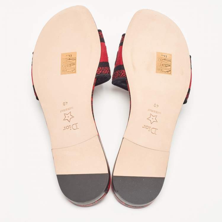 Pre Owned Dior Red/Black Canvas Dway Flat Slides Size 40
