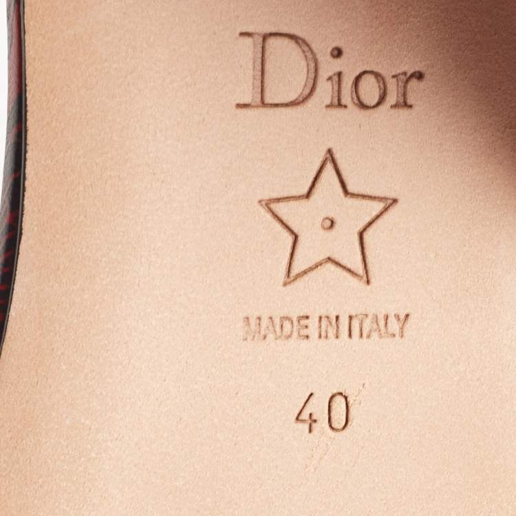 Pre Owned Dior Red/Black Canvas Dway Flat Slides Size 40