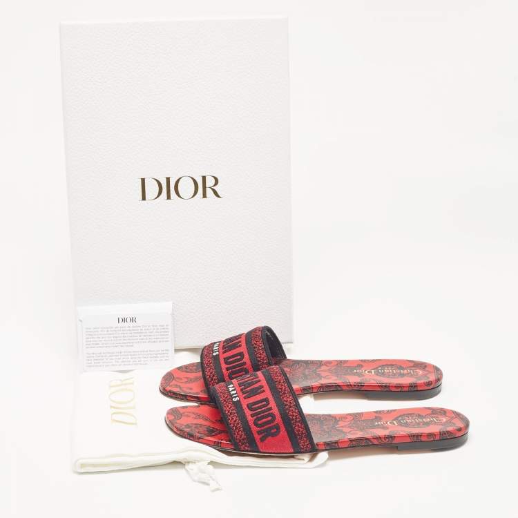 Pre Owned Dior Red/Black Canvas Dway Flat Slides Size 40