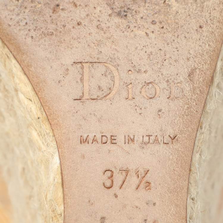 Pre Owned Dior Beige Cannage Patent Leather Bow Wedge Espadrille Platform Sandals Size 37.5