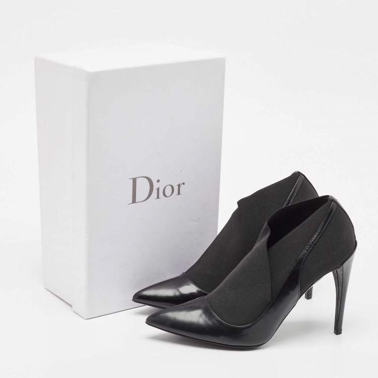 Pre Owned Dior Black Patent Leather and Stretch Fabric Ankle Booties Size 39
