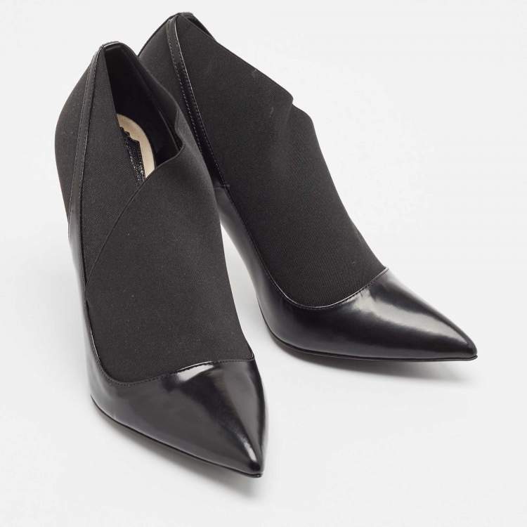Pre Owned Dior Black Patent Leather and Stretch Fabric Ankle Booties Size 39