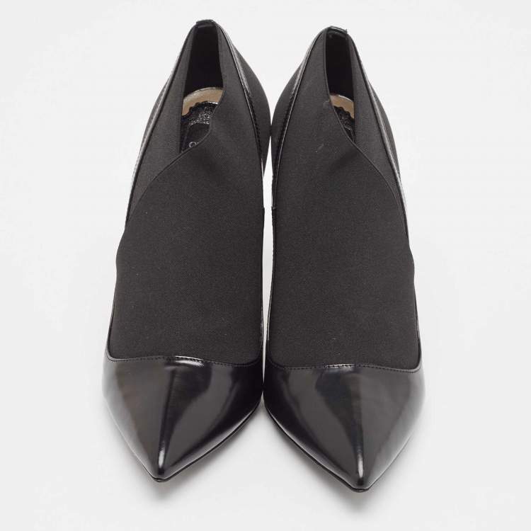 Pre Owned Dior Black Patent Leather and Stretch Fabric Ankle Booties Size 39