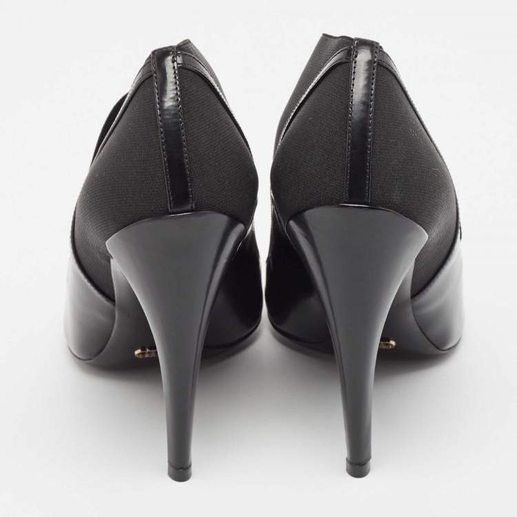 Pre Owned Dior Black Patent Leather and Stretch Fabric Ankle Booties Size 39