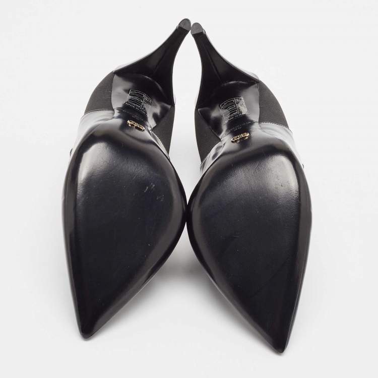 Pre Owned Dior Black Patent Leather and Stretch Fabric Ankle Booties Size 39