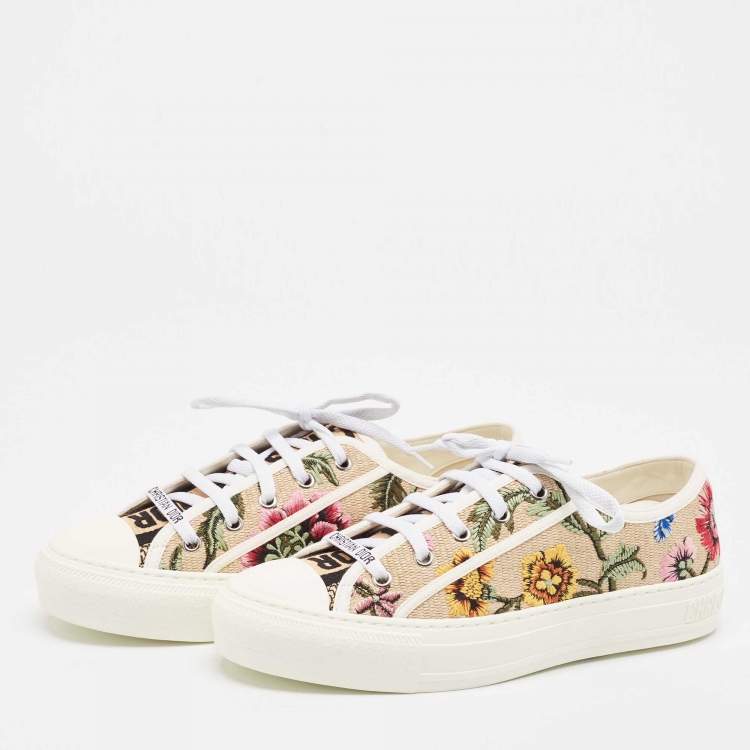 Pre Owned Dior Multicolor Embroidered Straw Walk'n'Dior Sneakers Size 38