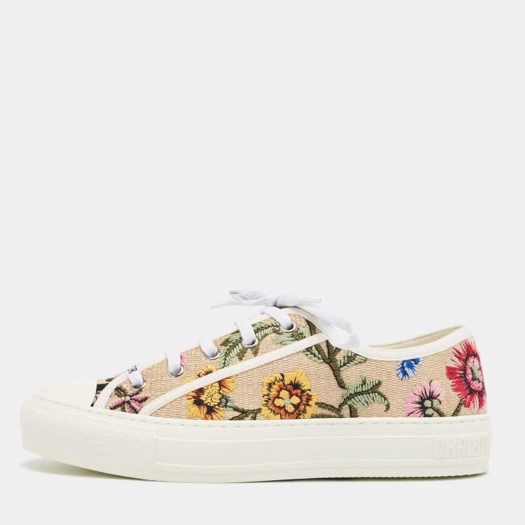 Pre Owned Dior Multicolor Embroidered Straw Walk'n'Dior Sneakers Size 38