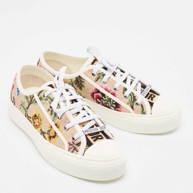 Pre Owned Dior Multicolor Embroidered Straw Walk'n'Dior Sneakers Size 38