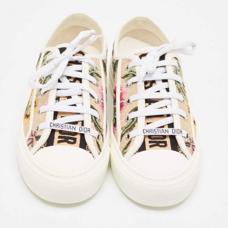 Pre Owned Dior Multicolor Embroidered Straw Walk'n'Dior Sneakers Size 38