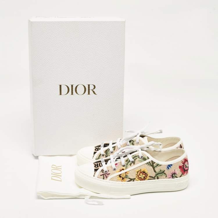 Pre Owned Dior Beige Canvas and Raffia Flower Embroidered Walk'n'Dior  Sneakers Size 37