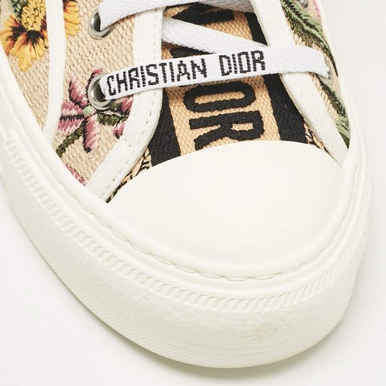 Pre Owned Dior Beige Canvas and Raffia Flower Embroidered Walk'n'Dior  Sneakers Size 37