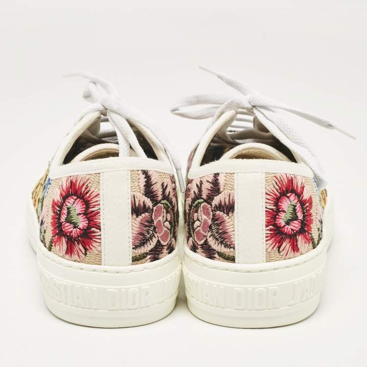 Pre Owned Dior Beige Canvas and Raffia Flower Embroidered Walk'n'Dior  Sneakers Size 37