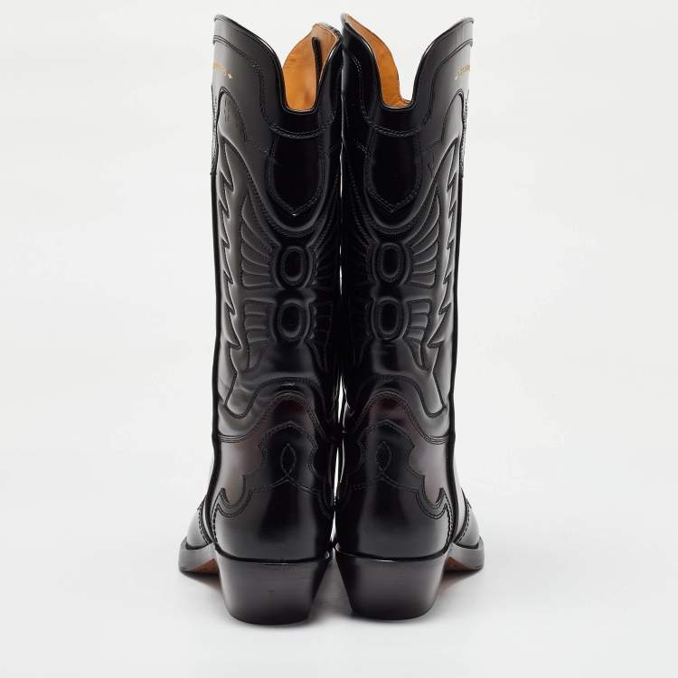 Pre Owned Dior Black/Brown Leather Embroidered Knee Length Boots Size 39.5