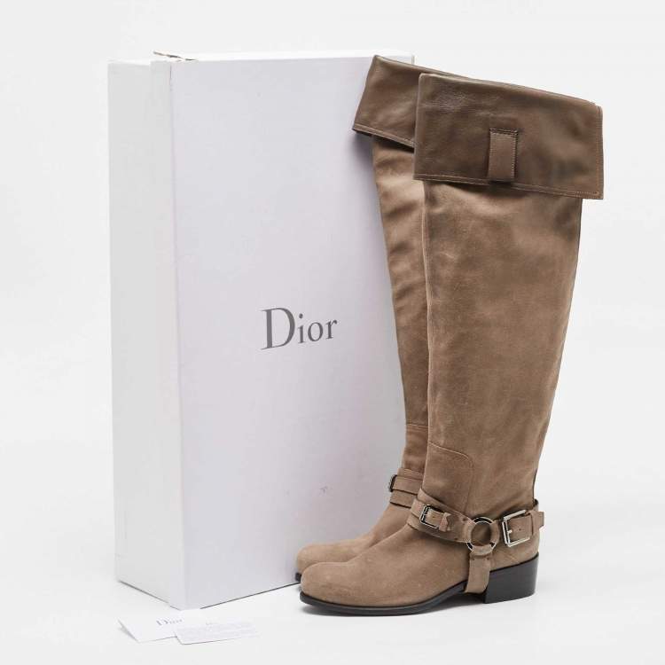 Pre Owned Dior Brown Suede and Leather Biker High Boots Size 40