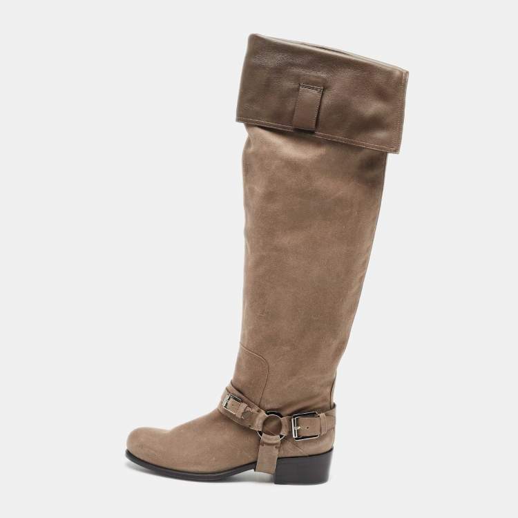 Pre Owned Dior Brown Suede and Leather Biker High Boots Size 40
