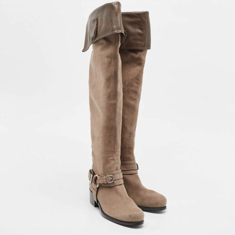 Pre Owned Dior Brown Suede and Leather Biker High Boots Size 40