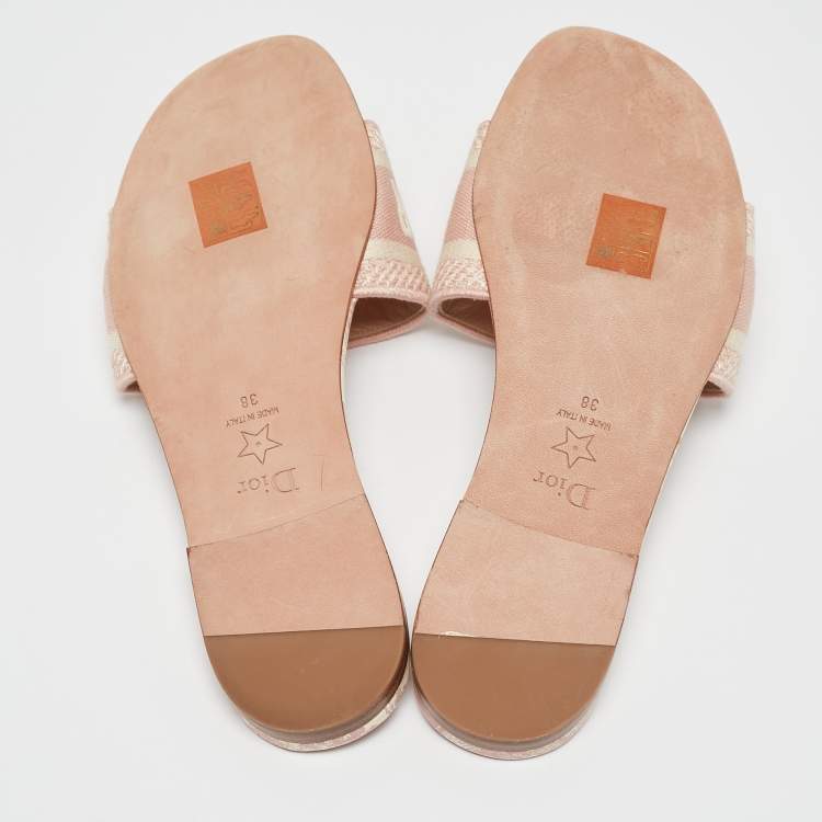 Pre Owned Dior Pink/Cream Fabric Dway Flat Slides Size 38