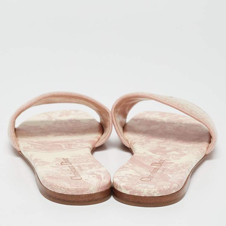 Pre Owned Dior Pink/Cream Fabric Dway Flat Slides Size 38