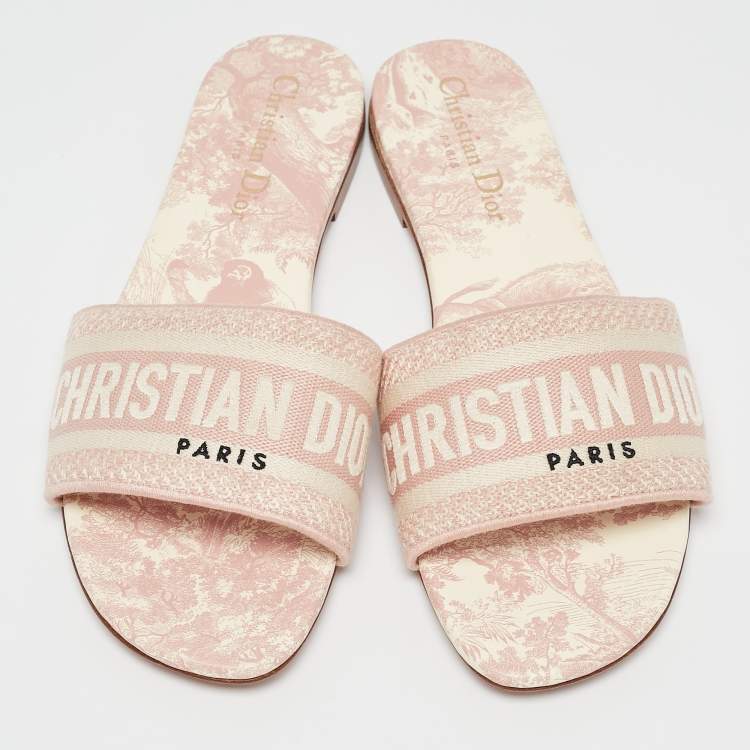 Pre Owned Dior Pink/Cream Fabric Dway Flat Slides Size 38