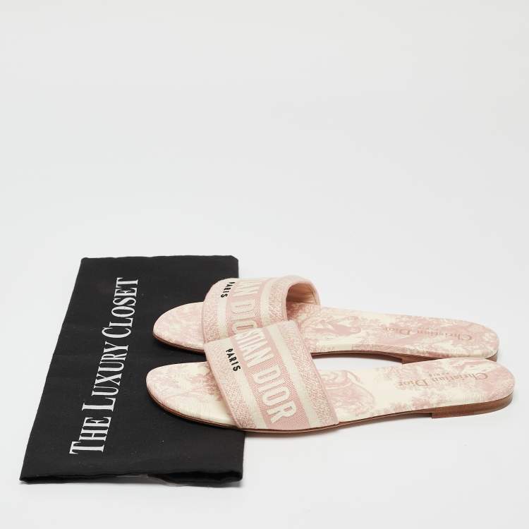 Pre Owned Dior Pink/Cream Fabric Dway Flat Slides Size 38