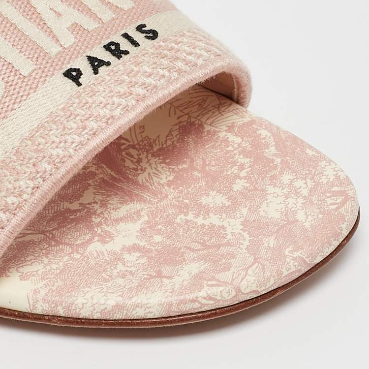 Pre Owned Dior Pink/Cream Fabric Dway Flat Slides Size 38