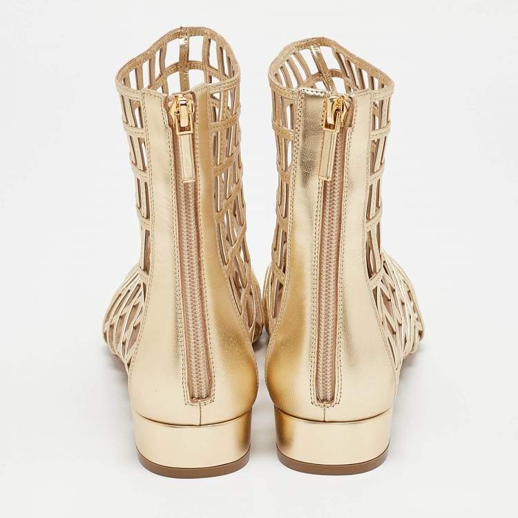 Pre Owned Dior Gold Leather Oracle Ankle Length Boots Size 39