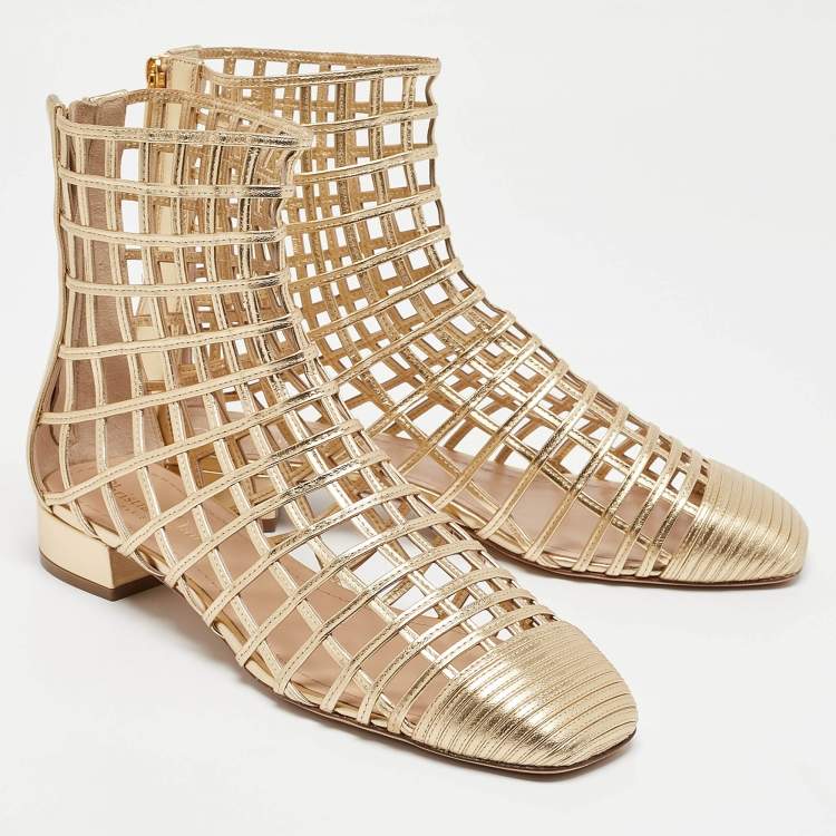 Pre Owned Dior Gold Leather Oracle Ankle Length Boots Size 39