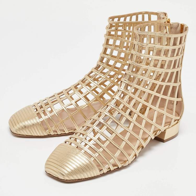 Pre Owned Dior Gold Leather Oracle Ankle Length Boots Size 39