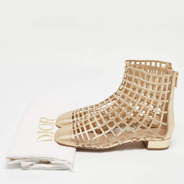 Pre Owned Dior Gold Leather Oracle Ankle Length Boots Size 39