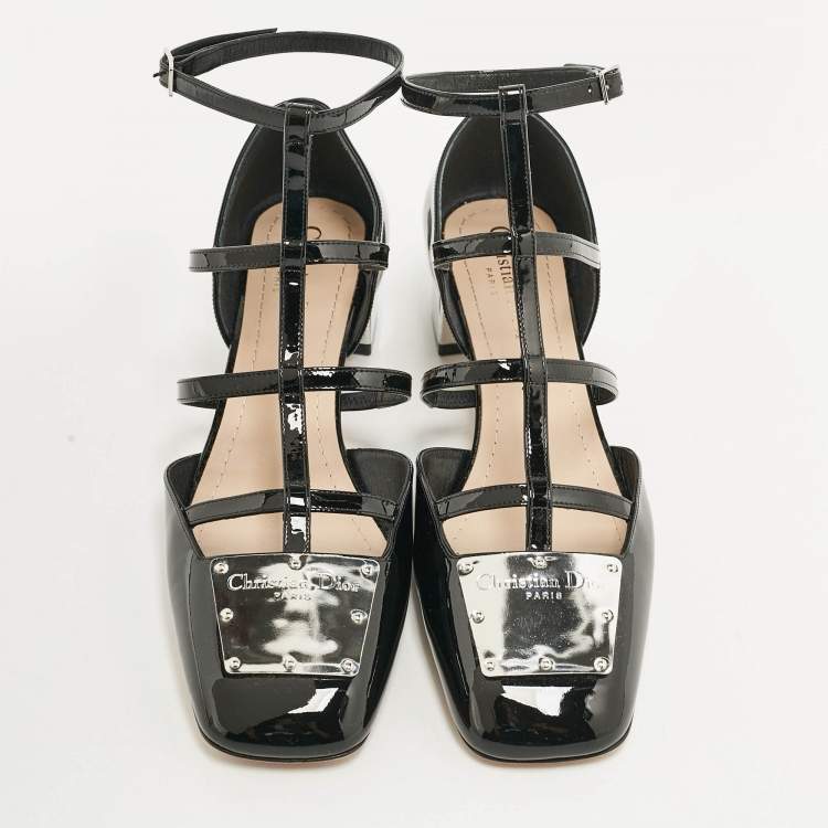 Pre Owned Dior Black Patent Leather La Parisienne Caged Pumps Size 39