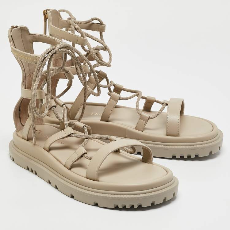 Pre Owned Dior Grey Leather Abbesse Flat Sandals Size 39