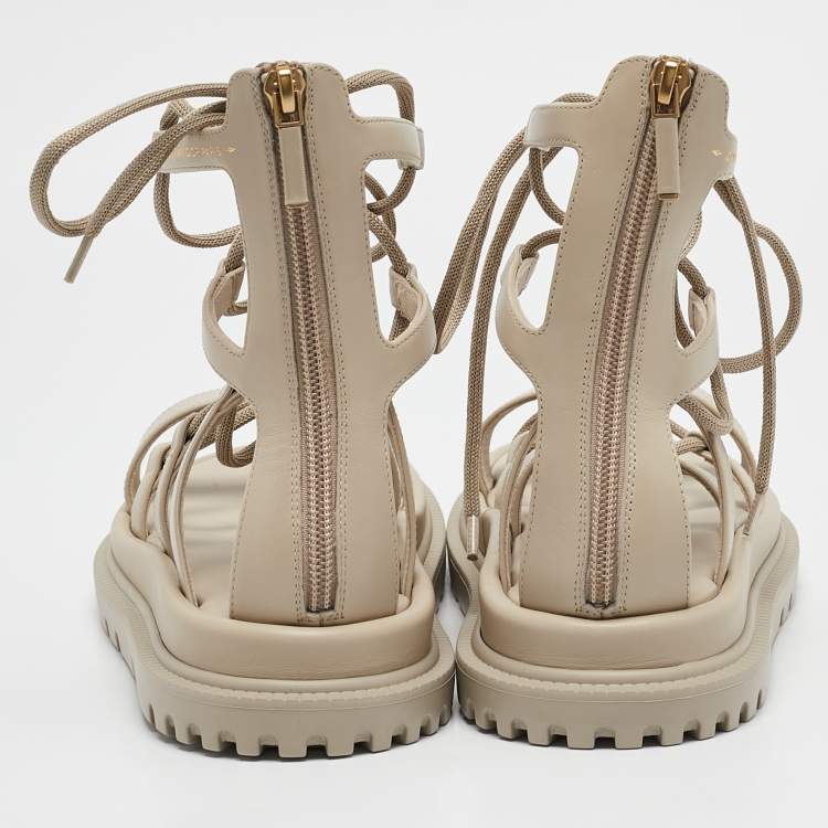 Pre Owned Dior Grey Leather Abbesse Flat Sandals Size 39