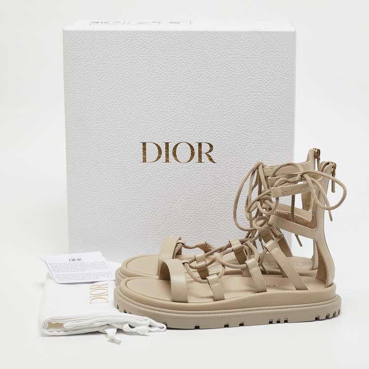Pre Owned Dior Grey Leather Abbesse Flat Sandals Size 39