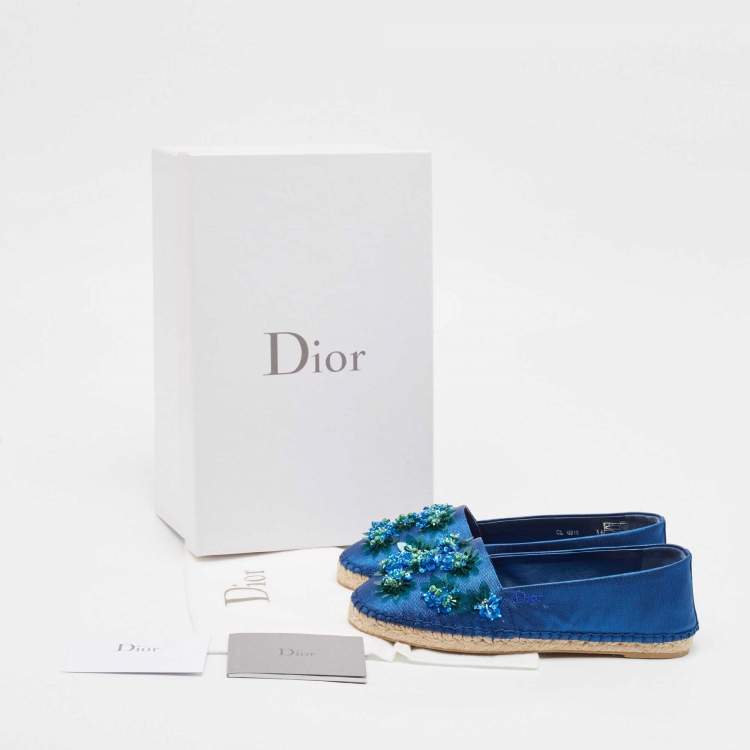 Pre Owned Dior Blue Canvas Embellished Espadrille Flats Size 36