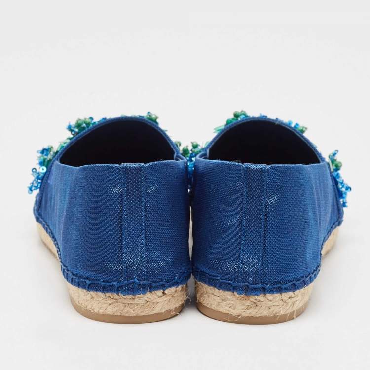 Pre Owned Dior Blue Canvas Embellished Espadrille Flats Size 36